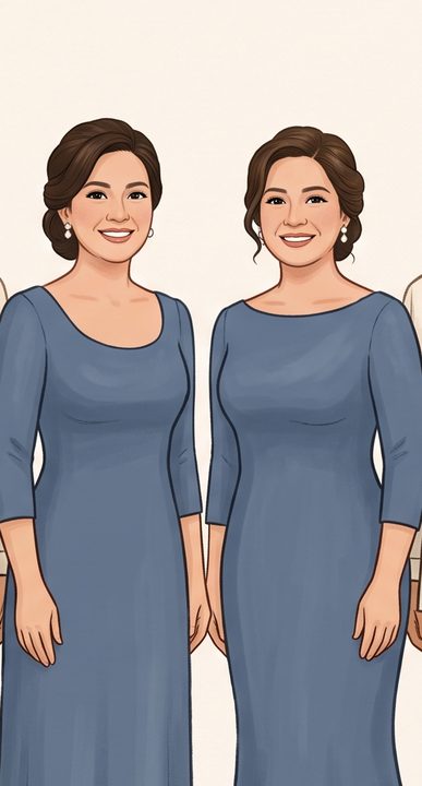 Two principal sponsors in floor-length dusty blue gowns